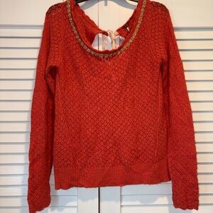 Free People Red Sweater with Gold Accents